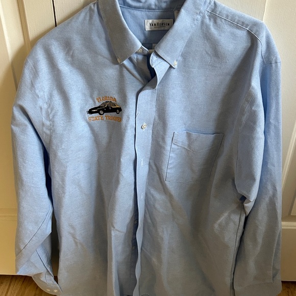 Van Heusen Florida State Trooper Blue Button Down Men’s Shirt 17-17.5 XL - Picture 2 of 4